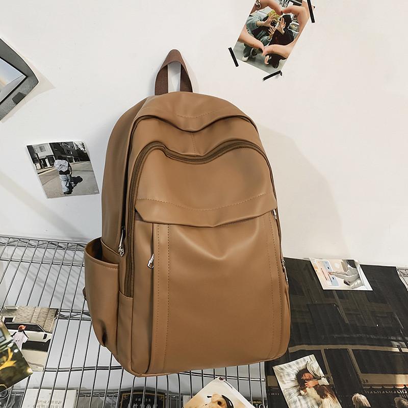 

Solid Backpack Unisex Color Pu Material With Padded Straps For School Trips And коричневый