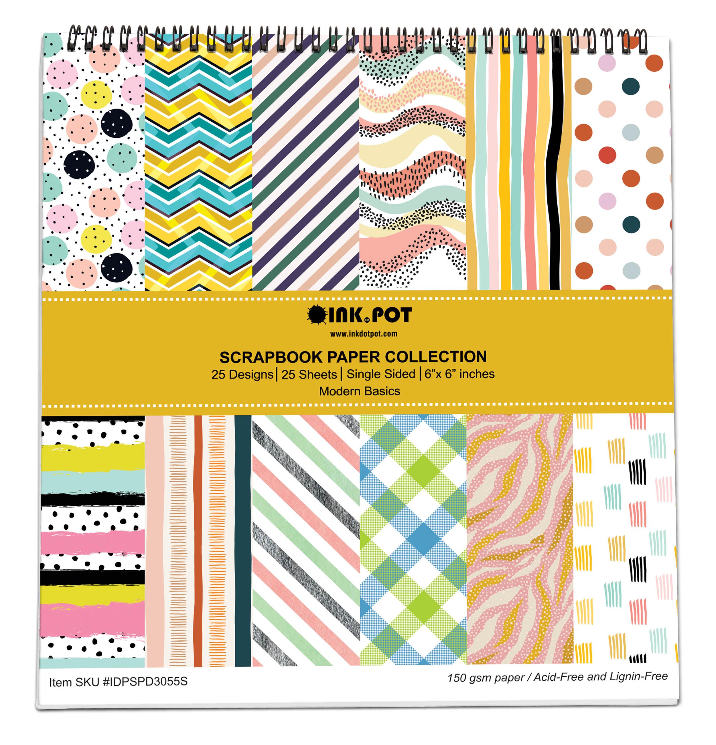 

Inkdotpot Блокнот для скрапбукінгу 25 Basics 12 x 12 дюймів, односторонній папір для скрапбукінгу – кольоровий картонний папір для скрапбукінгу 6 x 6 різнокольоровий