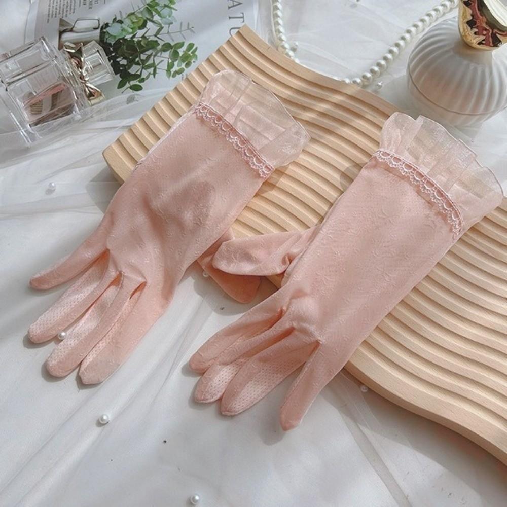 Anti Slip Lace Gloves Mesh Women Gloves Sweet Ice Silk Gloves  Outdoor