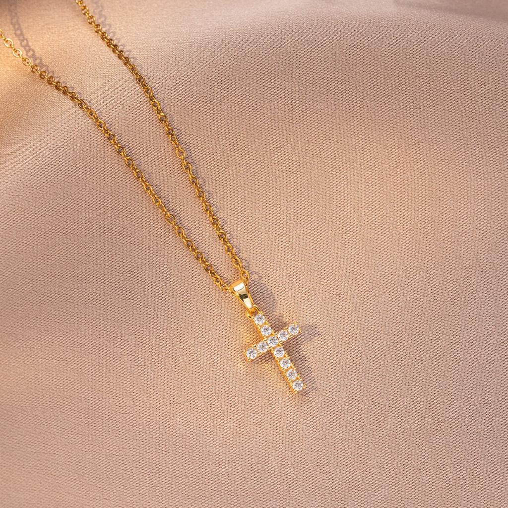 Stainless Steel Chain Fashion Luxury Zircon Cross Pendant Necklaces for Women Men Cool Gold Silver Color Cross Jewelry Gifts