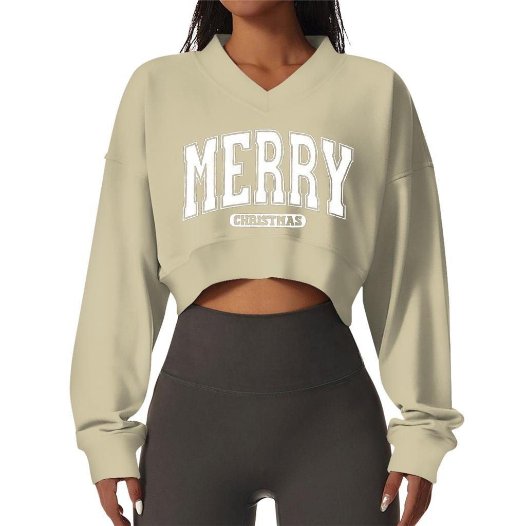 Women's Casual Fashionable Comfortable Padded V-Neck Christmas Printed Long Sleeve Sports Sweatshirt
