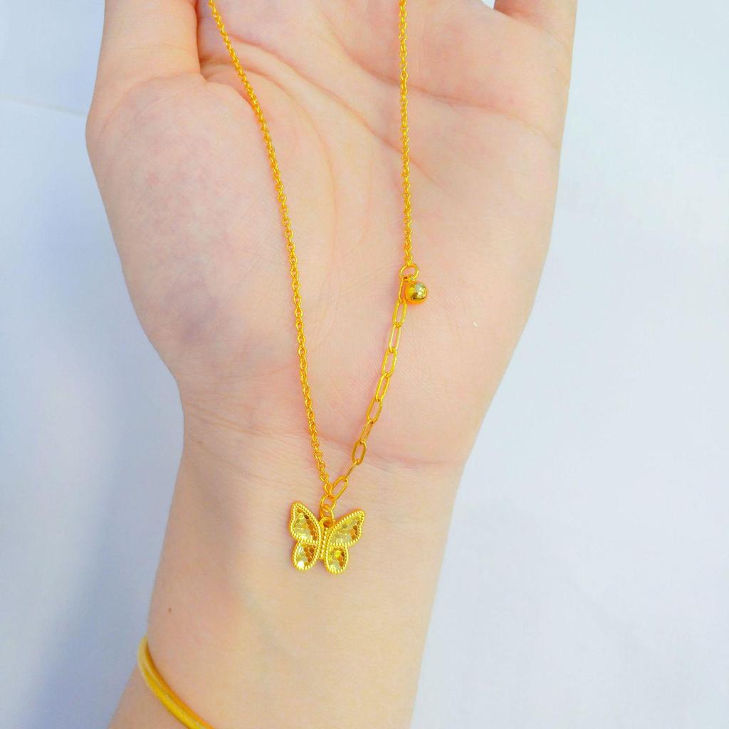 Golden CNC Dragon Scale & Butterfly Princess Pendant with Honeycomb Face, Lucky Clover, and Gourd Necklace