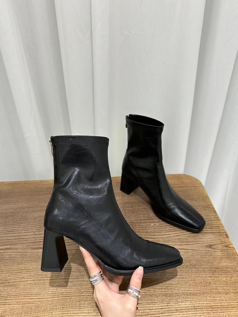 High-heeled Short Boots Women's 2025 Autumn and Winter New French Retro Square Head Thin Boots Versatile Thick-heeled Martin Boots Women's Single Boo