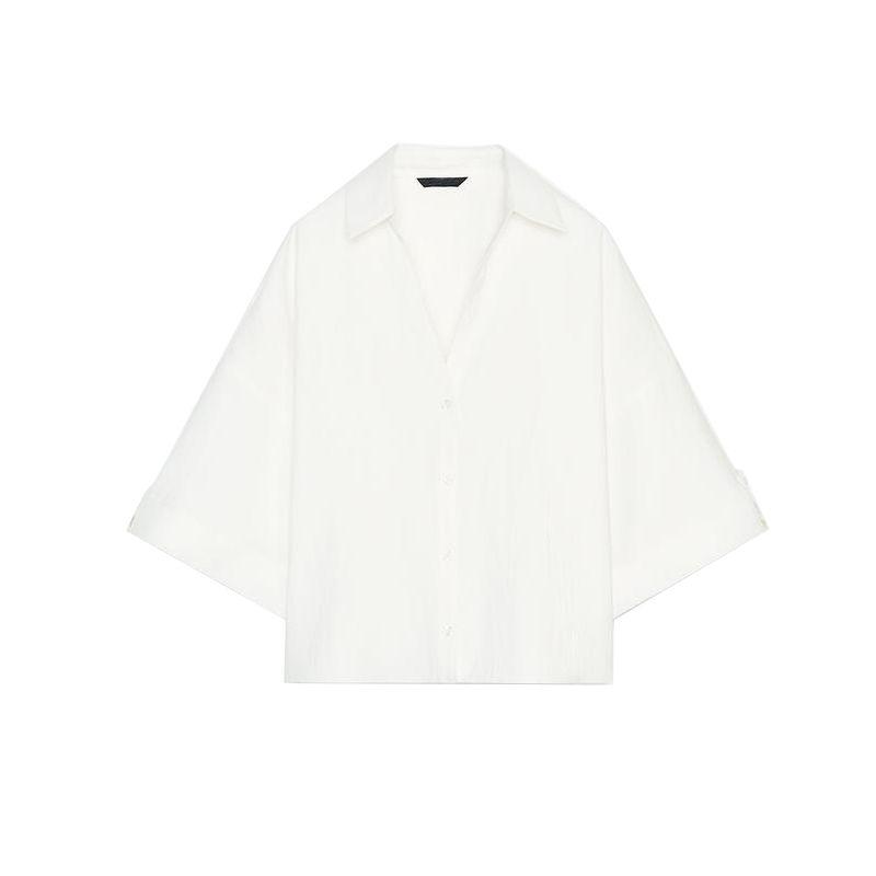 Single-Breasted Lapel Wide Short sleeve Loose Shirts 8372226 With Belt Pleated Casual Shorts 8372444