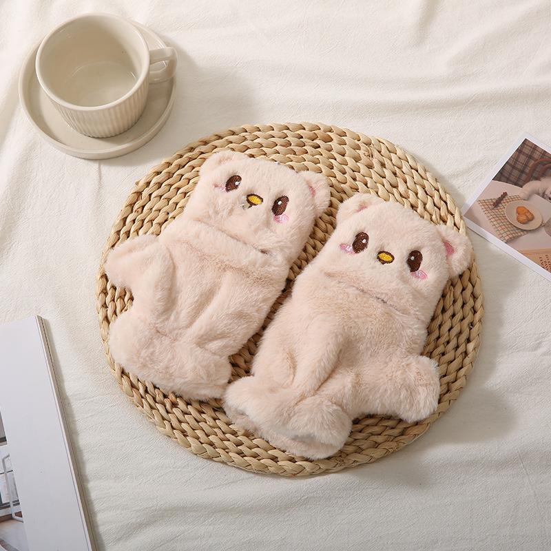 Cute bear gloves women's autumn and winter fleece thickened casual windproof cute warm plush full finger neck
