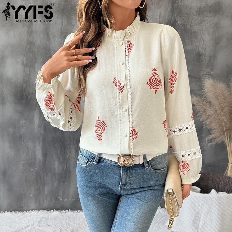 YYFS Women's Fashion Casual Spring Autumn Long Sleeve O-Neck Blouses & Shirts