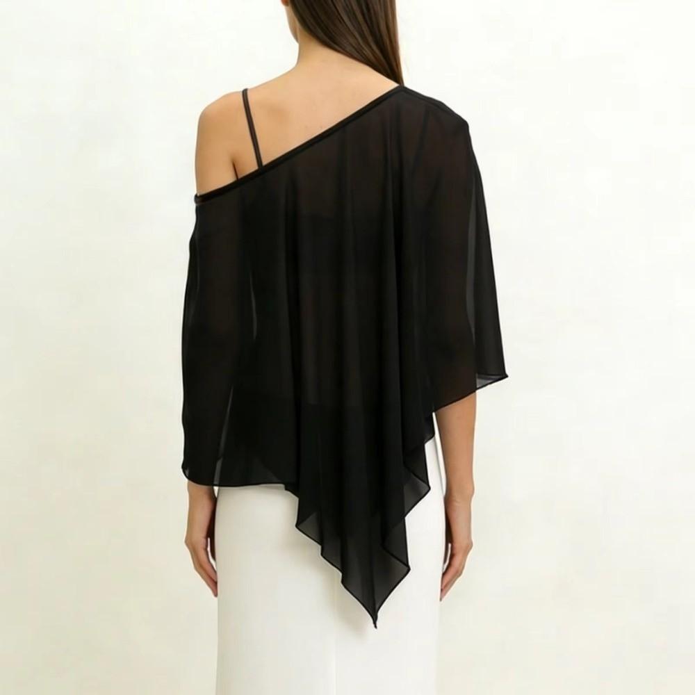 Solid Color Sheer Poncho Top Asymmetrical Design Swim Coverup Womens T-shirt Beach Cover-ups