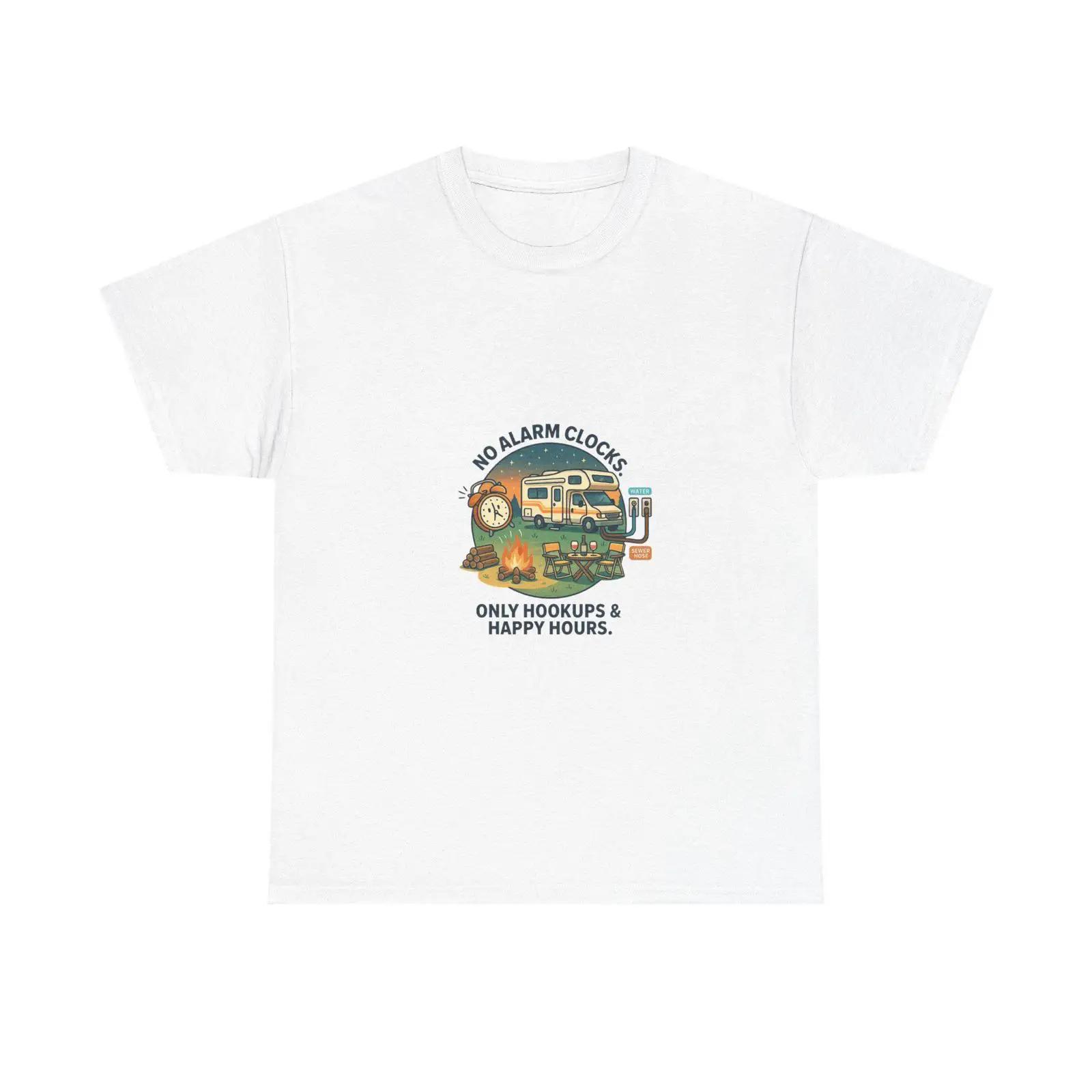 

No Alarm Clocks Campervan T Shirt RV Happy Hours Camping Heavy Cotton vintage Washed Stylish graphic designer clothes Casual S разноцветный