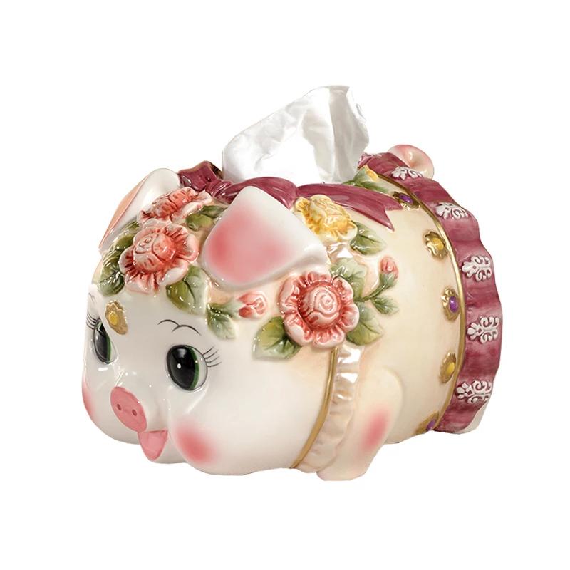 Tissue Box Ceramic Cartoon Animal Shape European Pastoral High-end Handicrafts for Home Use Suitable for Coffee Table Decoration