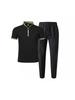 Men's Waffle Knit Stand Collar Zip Color Block Sports Set - Short Sleeves & Long Pants (2026)