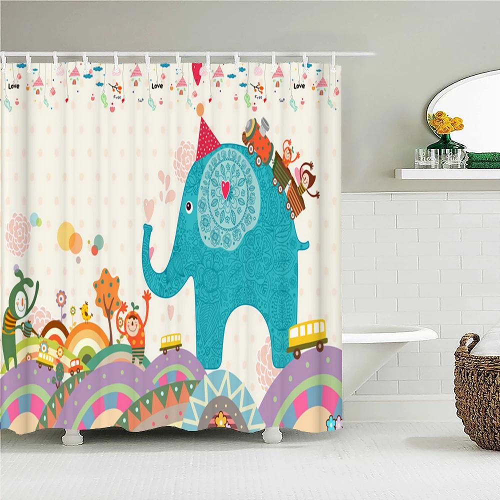 Cute Cat Shower Curtain Lovely Cartoon Funny Colorful Animal Pattern for Pet Kids Girls Fabric Bathroom Decor Curtains with Hook