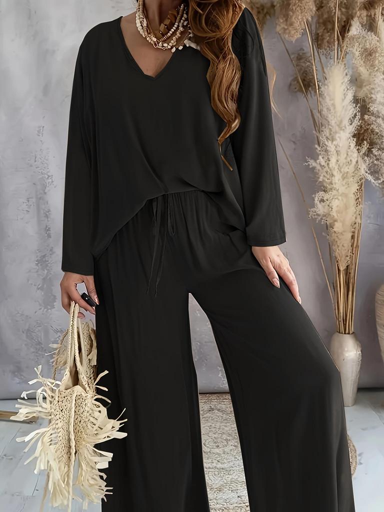 Women's Fashion 2025 V-Neck Loose Casual Two-Piece Set In Ice Silk