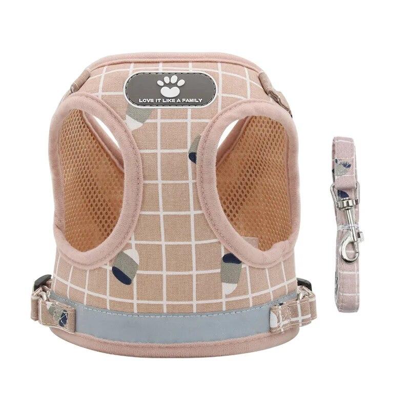 Reflective Breathable Mesh Small Dog Harness with Leash Pug Chihuahua French Bulldog Arnes Perro Puppy Cat Vest Harness Collar