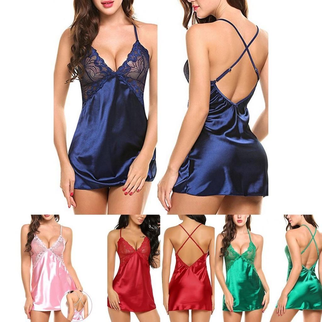 Elegant Women Lady Sexy Lace Sleepwear Satin Nightwear Lingerie Pajamas Suit Size S-xl For Ultimate Comfort