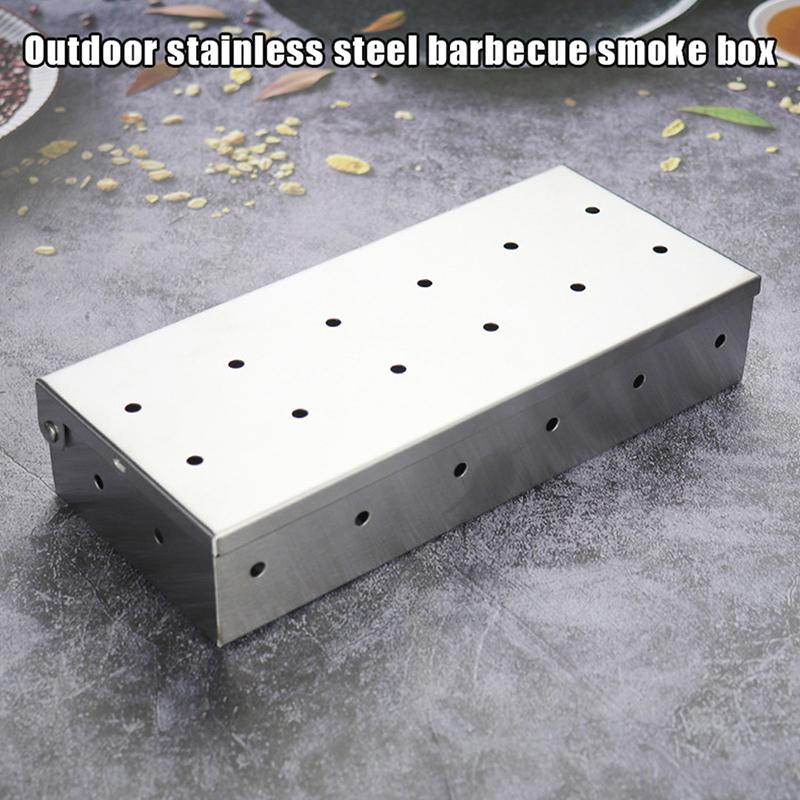 Outdoor Bbq Smoking Box, Lychee Wood Smoking Box, Thickened Stainless Steel Bbq Tool, Smoked Meat Box, Charcoal Box 1pcs
