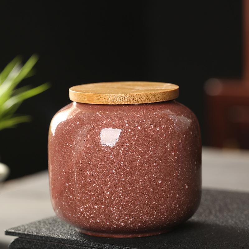 Ceramic Mini Jar with Wooden Lid Sealed Storage Box Portable Travel Tea Cans Kitchen Food Storage Containers Cans Bottle Boxes