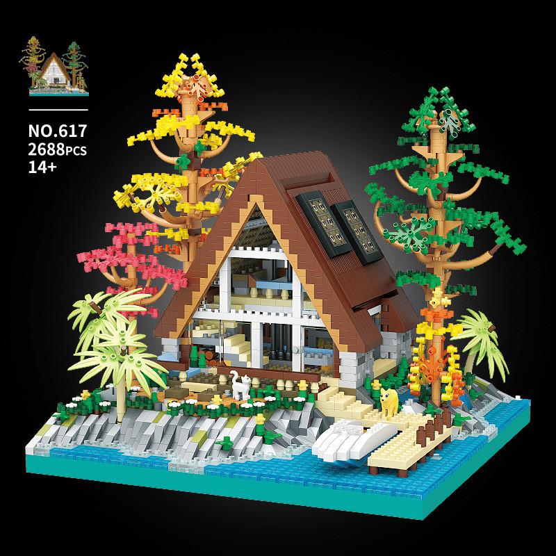 Center Lake Creative Wooden House Scene Assembly Building Block Model Toy Gift