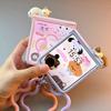 Korea Cute 3D Kitten Case Flower Strap Girl Case For Samsung Z Flip 7/6/5/4/3 For Motorola Razr 40 50 60 Ultra Xiaomi Mix Flip