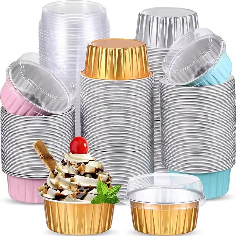 50 Unidades Mini Forminhas de Bolo Forminhas de Alumínio para Cupcake Forminhas de Papel para Assar Caixas para Muffins Forminhas de Pudim Antiaderentes para Sobremesa Ferramentas de Cozinha
