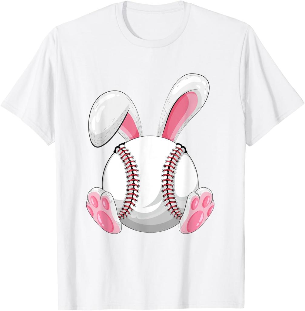 Baseball Bunny Easter Graphic Tee Funny Spring Sports Cotton T-Shirt for Men