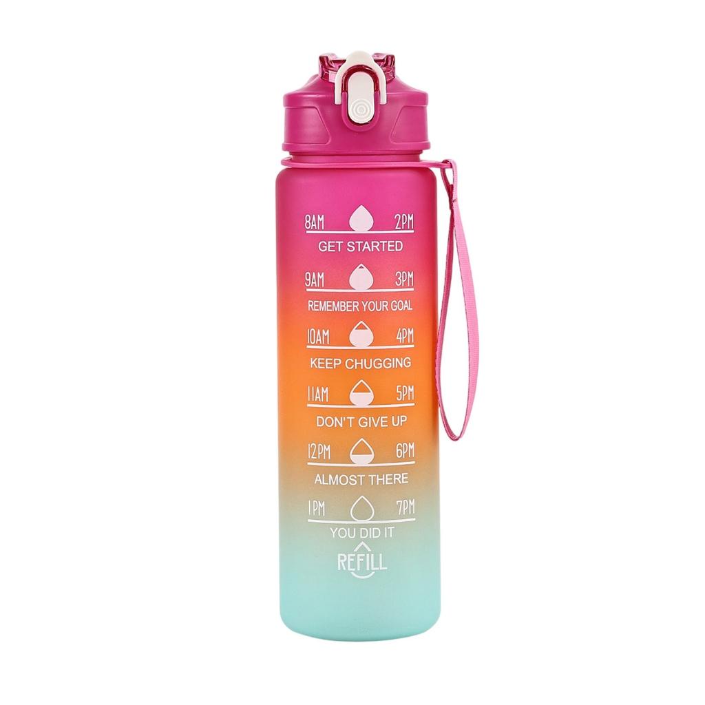 750ml Portable Sports Water Bottle With Drinking Time And Straw, With Strap, Leak-proof, Suitable For Outdoor Sports Fitness Hiking Water Bottle