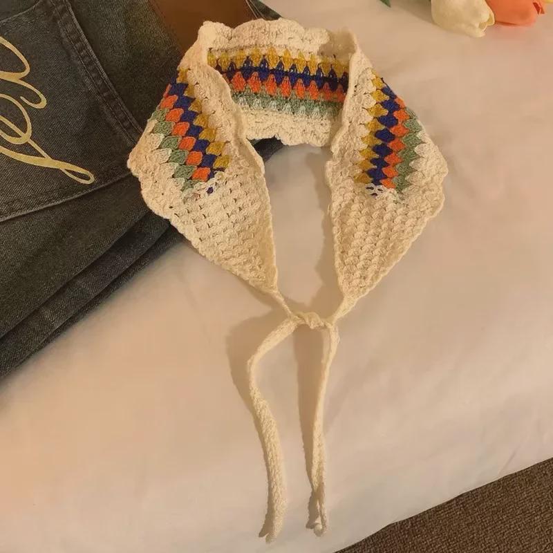 

Цветной вязаный треугольный платок и плетеная повязка на голову для женщин
