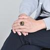 Vintage Carved Men's Ring with Tiger Eye  Turquoise Stone Inlay Black White Stainless Steel Thumb Ring Bohemian Style Jewelry for Him