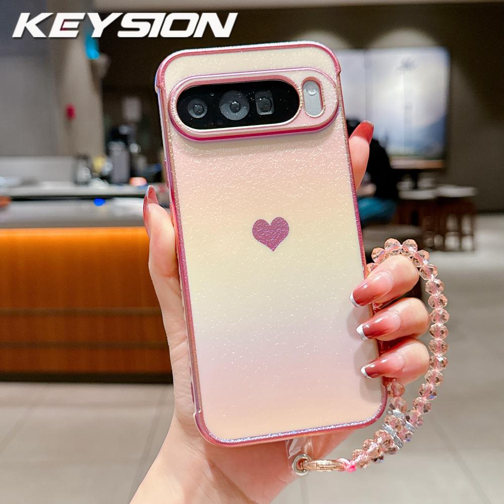 KEYSION Gradient Colorful Phone Case for Google Pixel 10 Pro XL 9 Pro 9A 8A Soft TPU Shockproof Back Cover With Crystal Bracelet