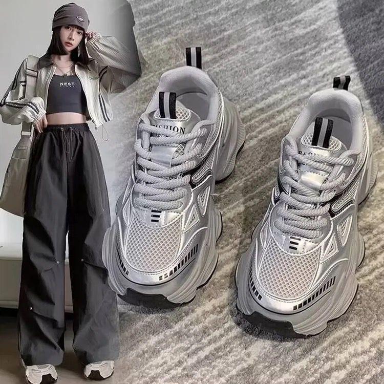 Black Dad Shoes Women's 2025 New Spring and Autumn Double Mesh Women's Shoes Versatile Platform Casual Sports Shoes