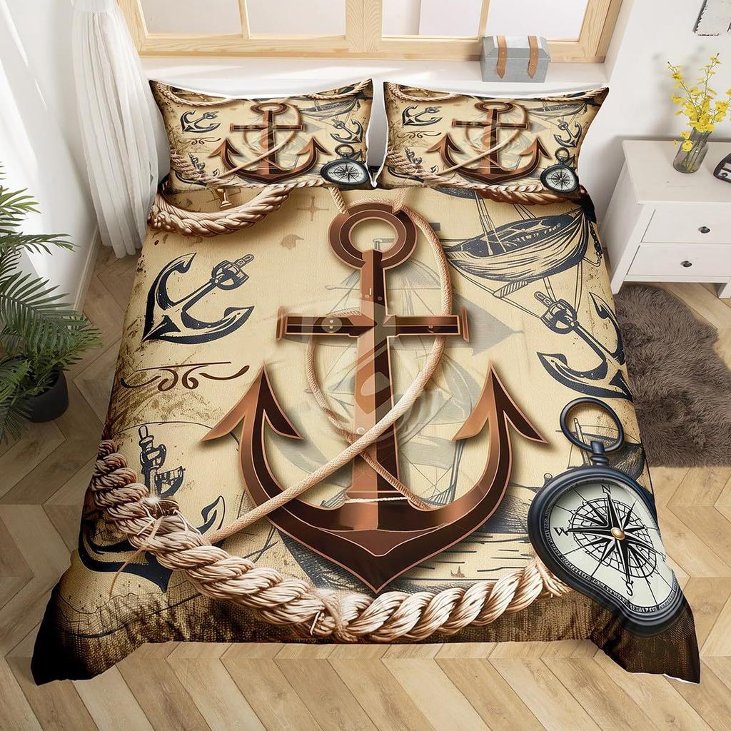 Retro Pirates Duvet Cover Set Skull Octopus Treasure Map Bedding Set Adult Boy Girl Bedroom Decoration Single Double Large Size