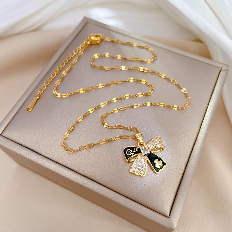 Guochao Micro-Inlaid Bow Flower Accessories Live Broadcast Court Style Full Of Diamonds Inlaid With Luxury Necklaces