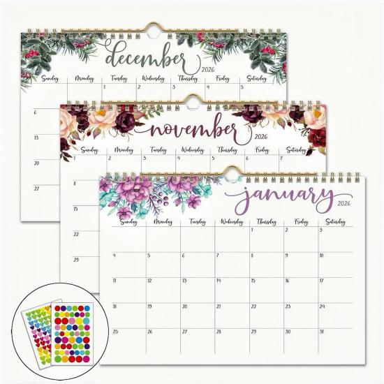 2026 Wall Calendar - 12 Months Wall Calendar January 2026 - December 2026, 28 X 21 Cm, Creative Minimalist Floral Design, Suitable for Hanging on the