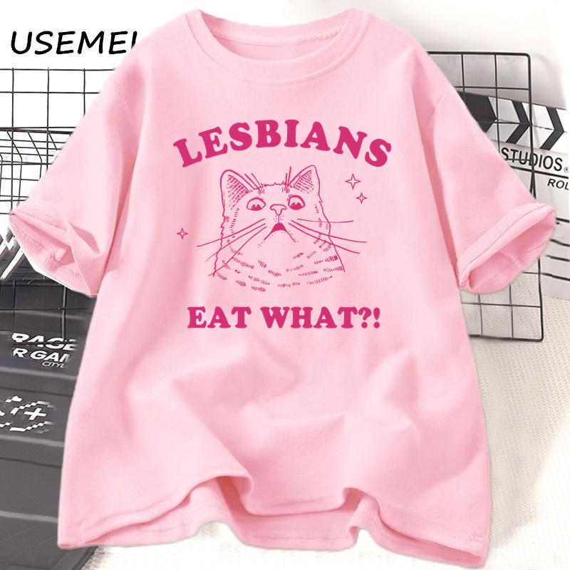 LGBT Lesbians Eat What Cat T Shirts Funny Gay Pride T-Shirts LGBTQ 90s Cat Lover Graphic T Shirts Aesthetic Women's Clothing Top
