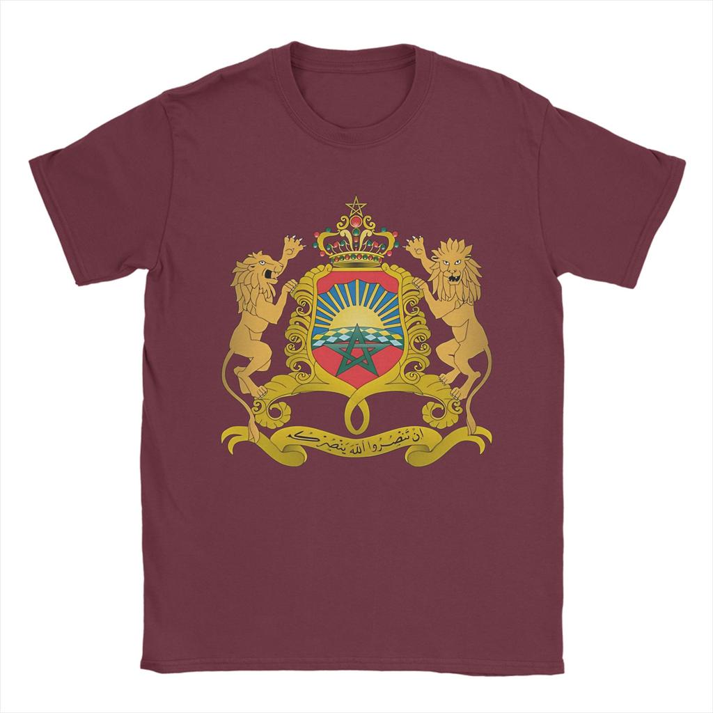 Vintage TShirt Summer Coat of Arms of Morocco Lion TShirts Cotton Tshirt for Men Aesthetic Cheap Print Short Sleeve Tees