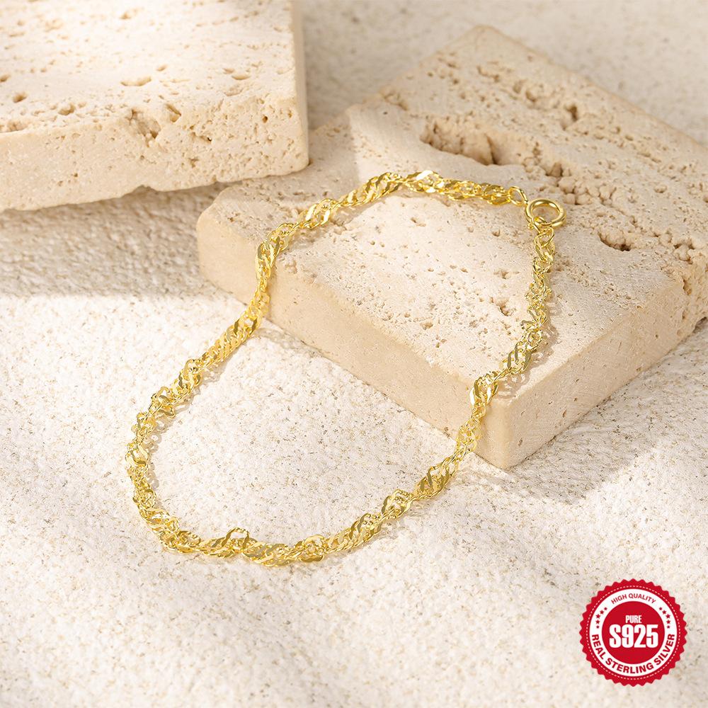 Stylish And Simple S925 Sterling Silver Bracelet, Simple And Textured Basic Chain Bracelet For Women