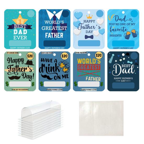 8 Pcs Father's Day Money Holder Ornaments Cash Money Holder Card with Plastic Cover And Adhesive DIY Father's Day Appreciation Gift