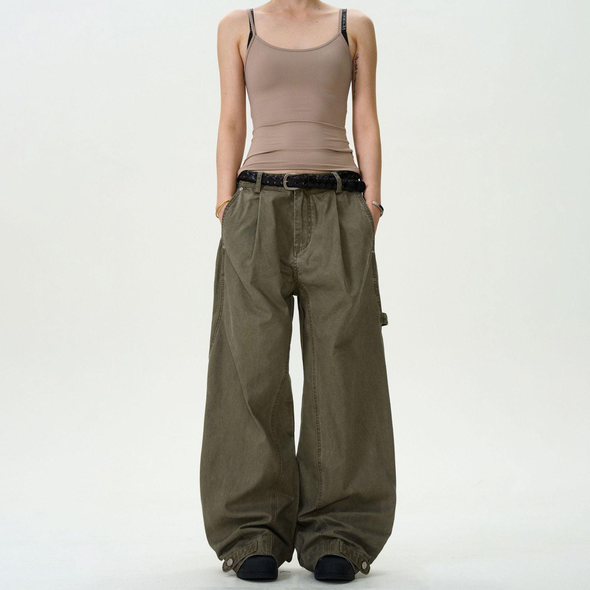

Unisex Vintage Washed Double-Pleated Retro Work Pants S