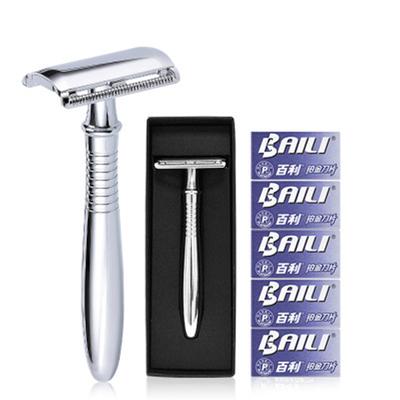 Manual Chrome Long Handle Barber Shaving Safety Blade Razor Classic Stainless Shaver Face Care Tool