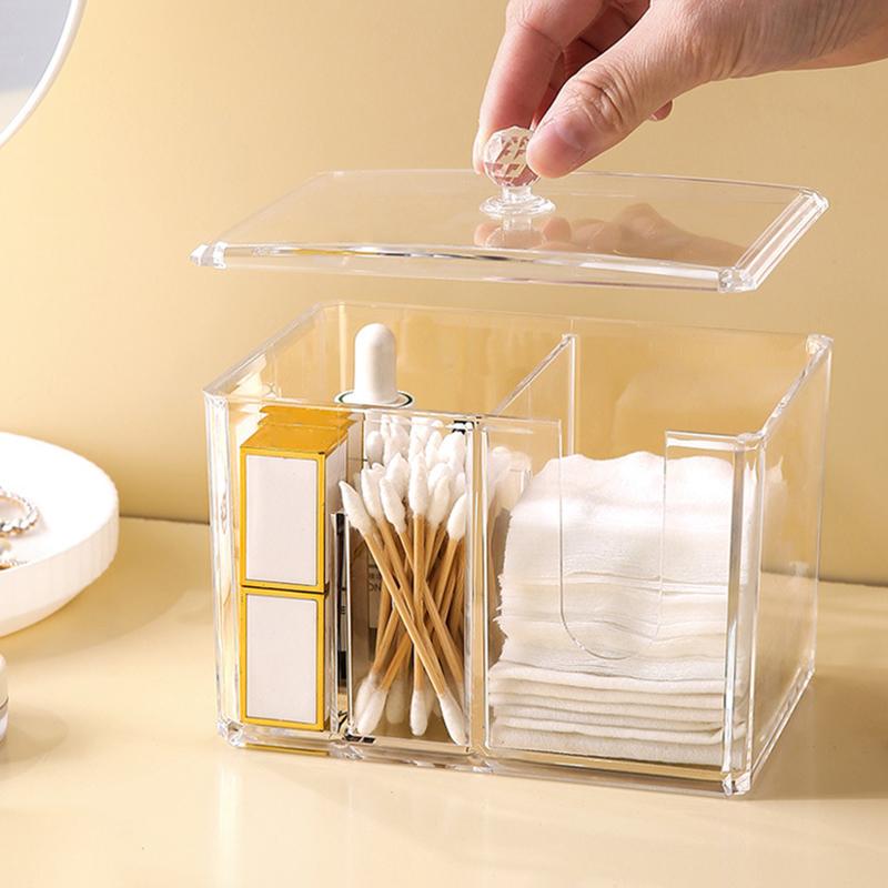 Porte-cotons-tiges Porte-disques démaquillants Boîte de rangement cosmétique transparente avec couvercle Organisation soignée du bureau Pour rouge à lèvres coton