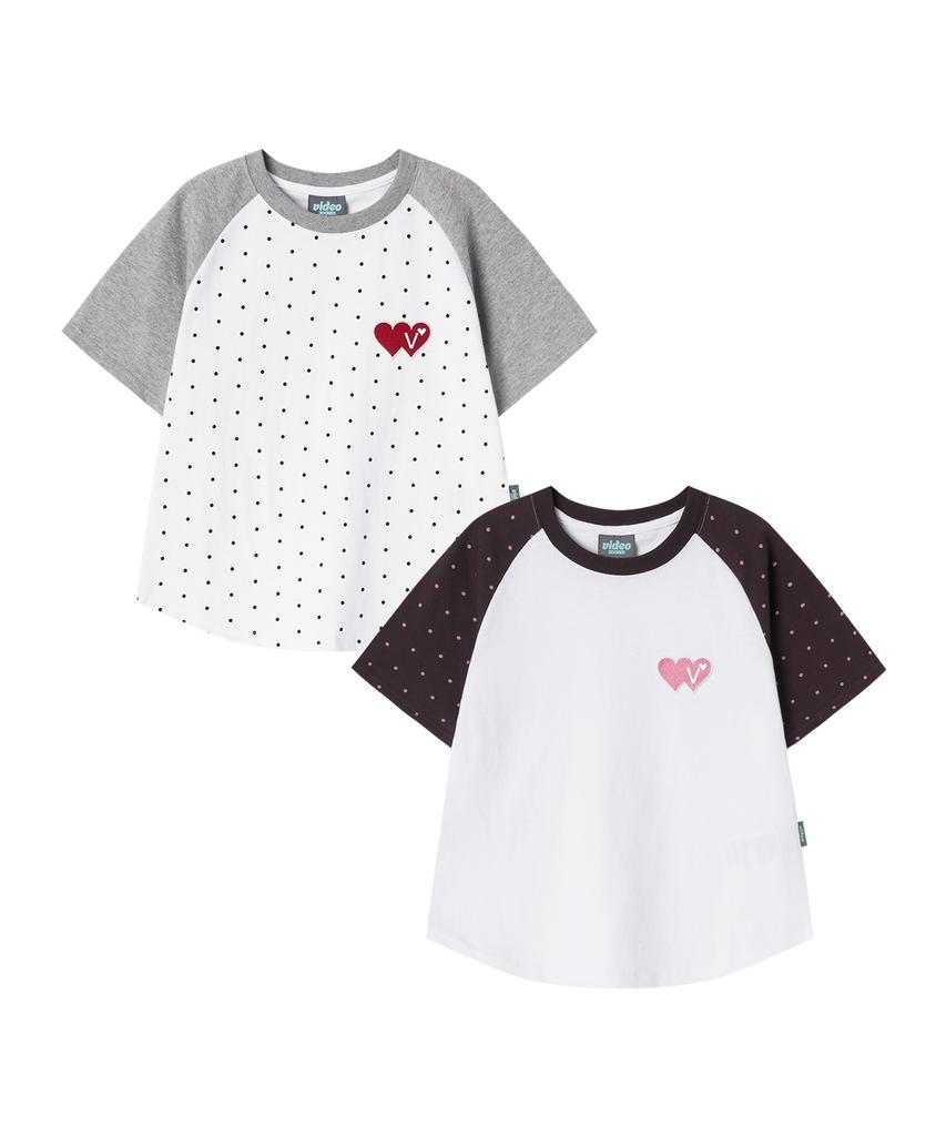 VIDEO JOCKEY Double Heart Dot Crop T-Shirt [Melange Gray]