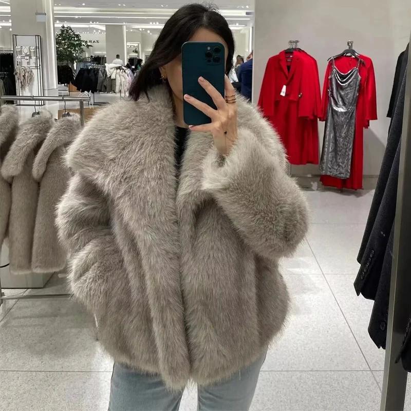 Women's Faux Fur Coat Autumn Winter 2026 Plush Wool Coats and Mixtures Outerwears Fashio Long Sleeve Warm Fur Coat