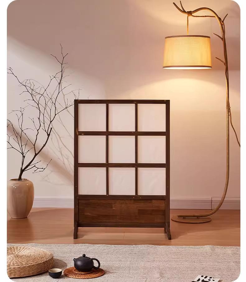 Retro Solid Wood Folding Screen Divider for Living Room and Bedroom