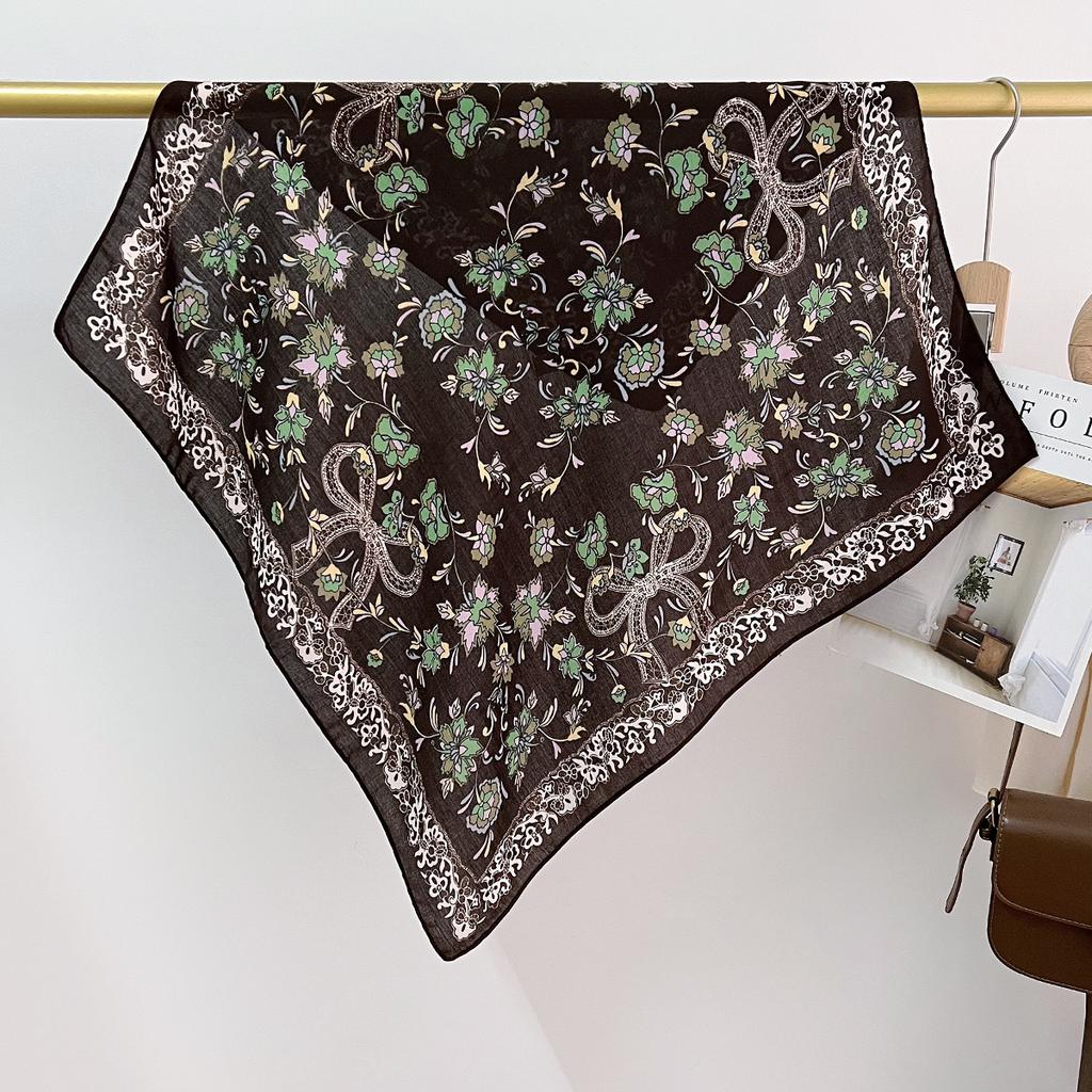 Small Cuihua Neck Protection Silk Scarf Spring Out Foreign Versatile Windproof Scarf Women'S Cotton And Linen Square Scarf