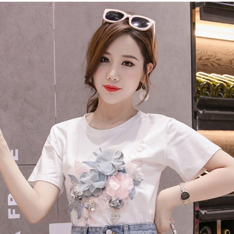 

Ретро Вышивка Бисер Аппликация Потертая Джинсовая Юбка Короткое платье Белая Футболка с коротким рукавом Костюм-двойка Женский S-3XL White short sleeve 2XL