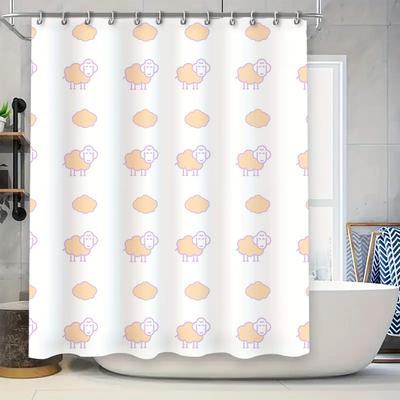 White Waterproof Shower Curtain with Sheep Pattern Decorative Bathroom Fabric Door Privacy for Bathtub Room Home Decor Soft Pink