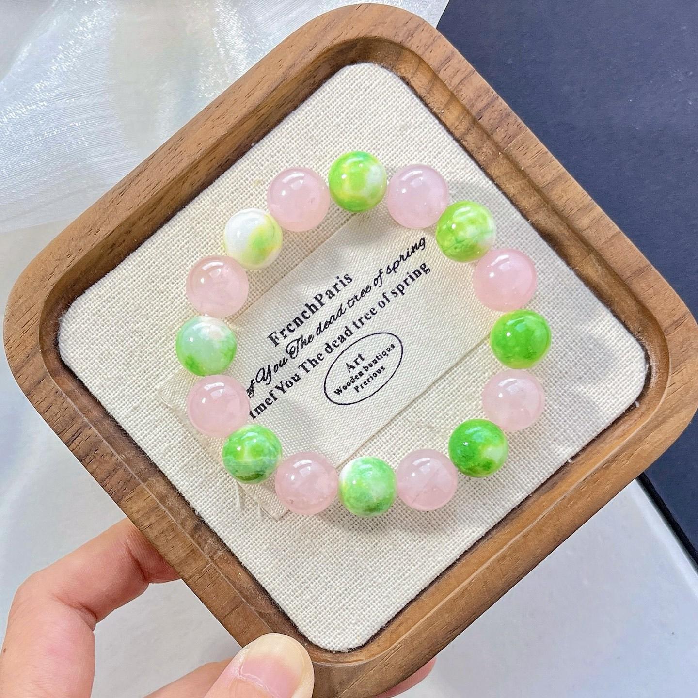 12Mm High Quality Vintage Powder Crystal Green Bead Design Bracelet Bracelet