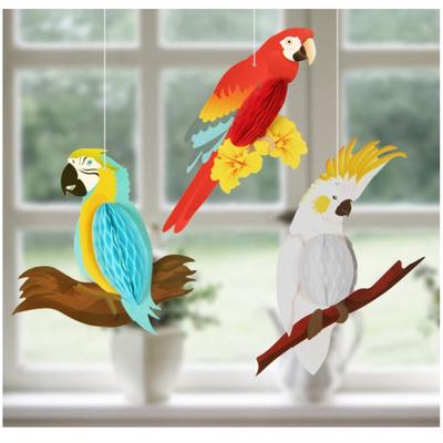 3Pcs Parrot Hanging Ornament Home Garden Tree Paper Bird Decorations