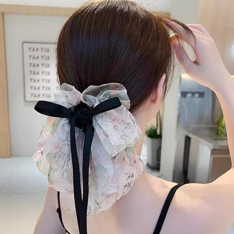 New Bowkont Hair Claw Clip For Women Crab Clamp Barrettes Girls Party Hair Accessories Sweet Floral Chiffon Shark Clip Hair Claw