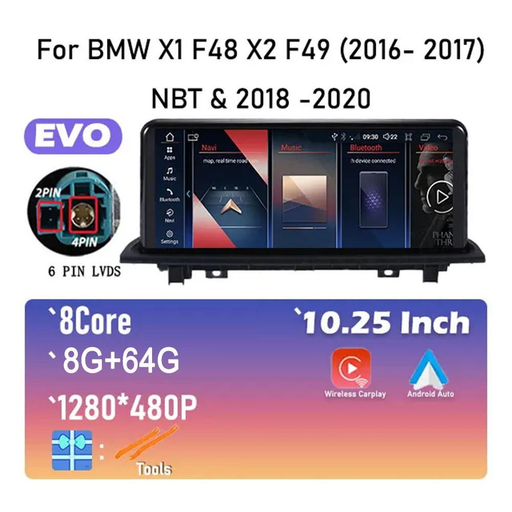 10.25 Inch Android 14 For BMW X1 F48 X2 F49 (2016- 2017) NBT & 2018 -2020 EVO System Car Player GPS Navigation Multimedia Video