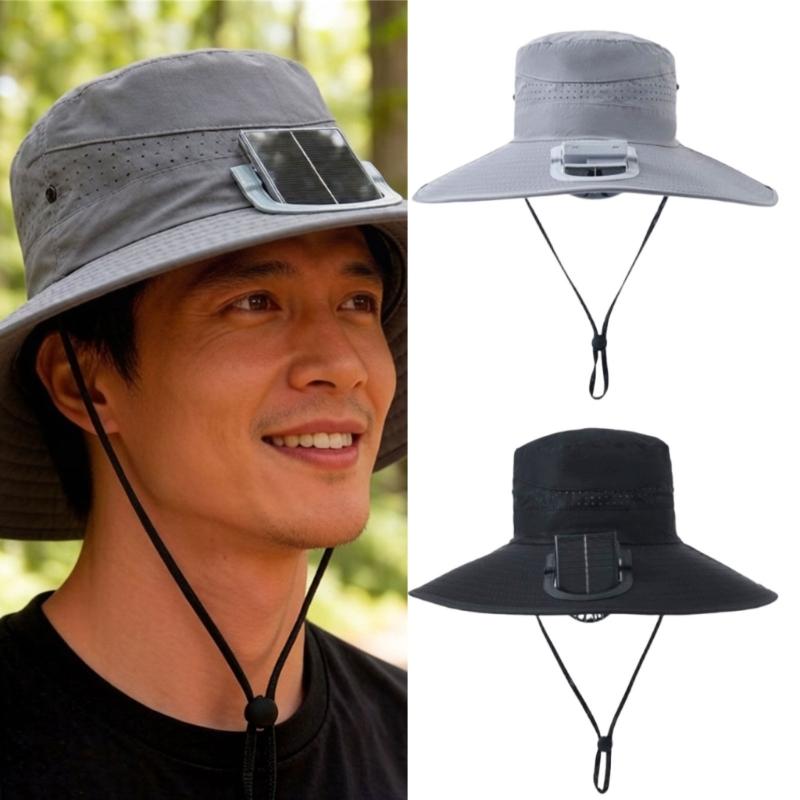 Rechargeable Outdoor Fisherman Hat Built In Fan Solar Charging Lightweight Breathable Sun Protection For Men Women
